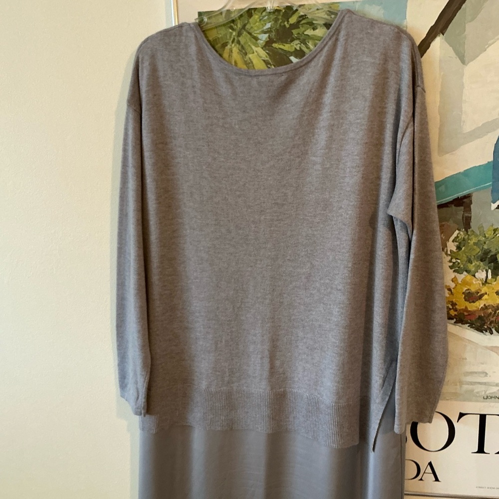 J. Jill DRESS Gray size M. Sweater top, Polyester attached bottom skirt. 49”long - Picture 4 of 9